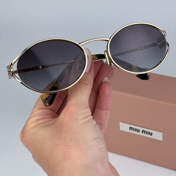 Miu Miu MU52YS ZVN5D1 BRAND NEW Sunglasses Pale Gold Grey Gradient Oval main image 10